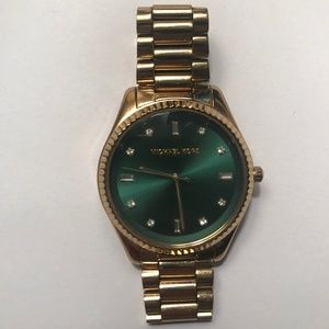 Gold Michael Kors Watch Green Face Crystal Accents